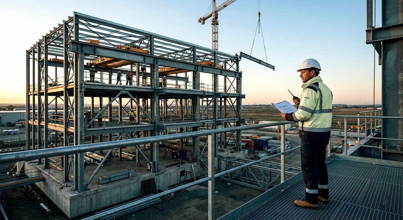 Levage et positionnement d'un élément structurel.